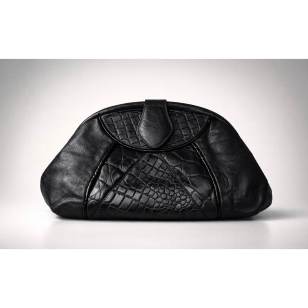 Fifth Avenue Handbags Black Croc Embossed Vintage Retro Luxury